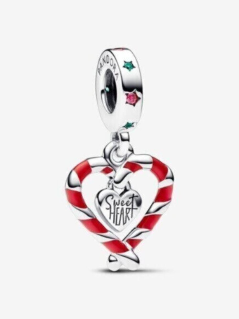 Pandora Double Candy Cane Heart Christmas Dangle Charm